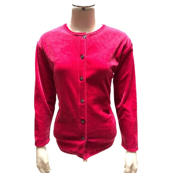 Cherokee Large Red Velour Button Front Long Sleeve Cardigan Top City Chic Casual - Picture 2 of 8